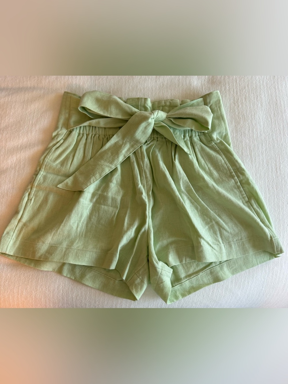 Abercrombie & Fitch Sage Green High-Waist Tie-Belt Shorts